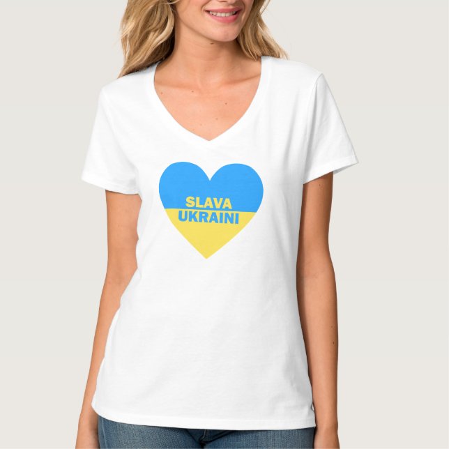 Ukraina Flagga Heart Slava Ukraina T Shirt (Framsida)