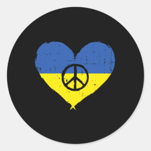 Ukraina Flagga Hjärta Fredstecken Retro Ukrainska  Runt Klistermärke