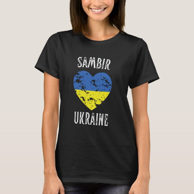 Ukraina Flagga Hjärta Sambir Stad T Shirt (Framsida)