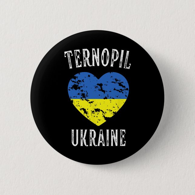 Ukraina Flagga Hjärta Ternopil Stad  Knapp (Framsida)