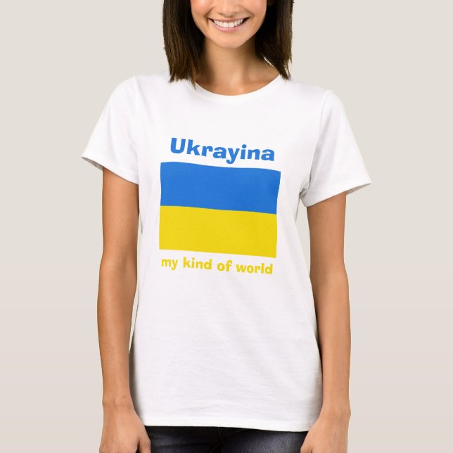Ukraina Flagga + Karta + Text T-Shirt (Framsida)