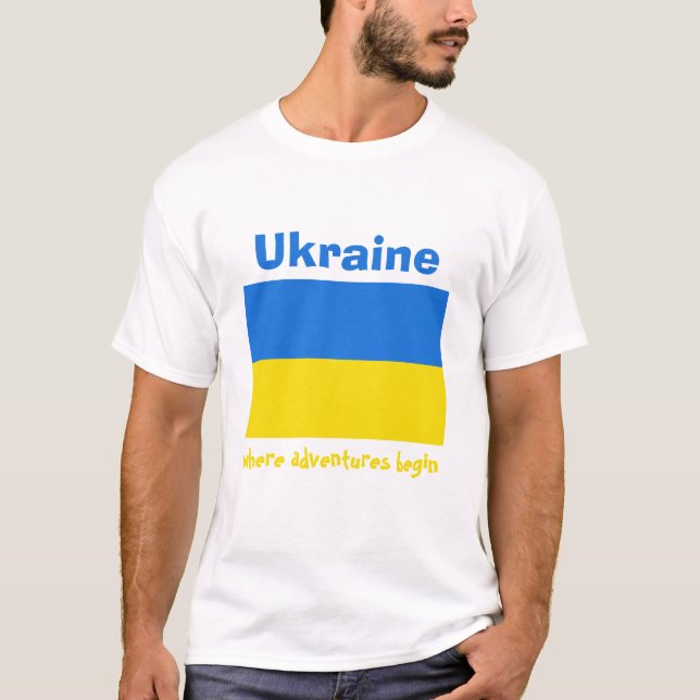 Ukraina Flagga + Karta + text T-skirt Tee (Framsida)