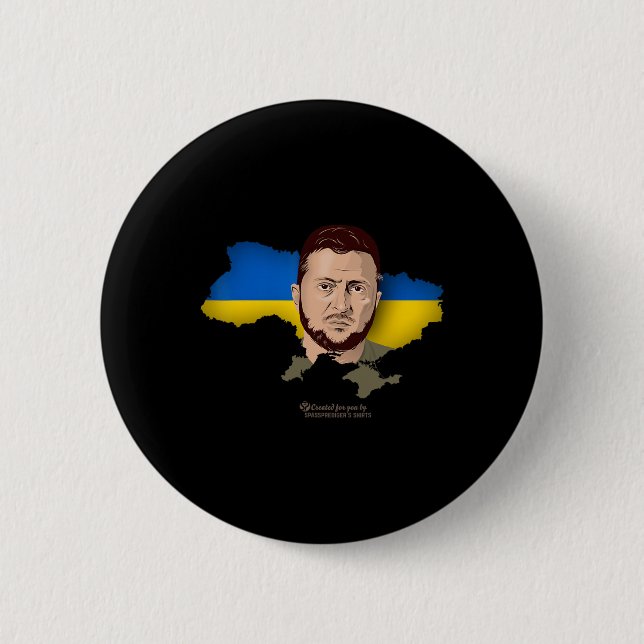 Ukraina Flagga Karta Zelensky President För Ukrain Knapp (Framsida)