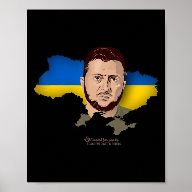 Ukraina Flagga Karta Zelensky President För Ukrain Poster (Framsidan)