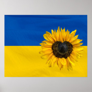 Ukraina-Flagga med hjärtsolros Poster