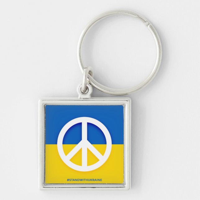 Ukraina-Flagga med nyckelkedja för fredssymboler Fyrkantig Silverfärgad Nyckelring (Framsidan)