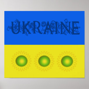 Ukraina Flagga med solblommor Poster