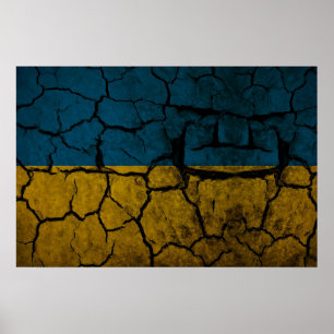 Ukraina-flagga med sprickor poster