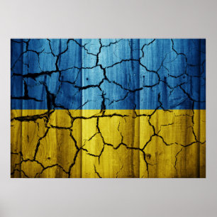 Ukraina flagga med sprickor poster