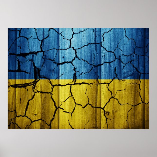 Ukraina flagga med sprickor poster (Framsidan)