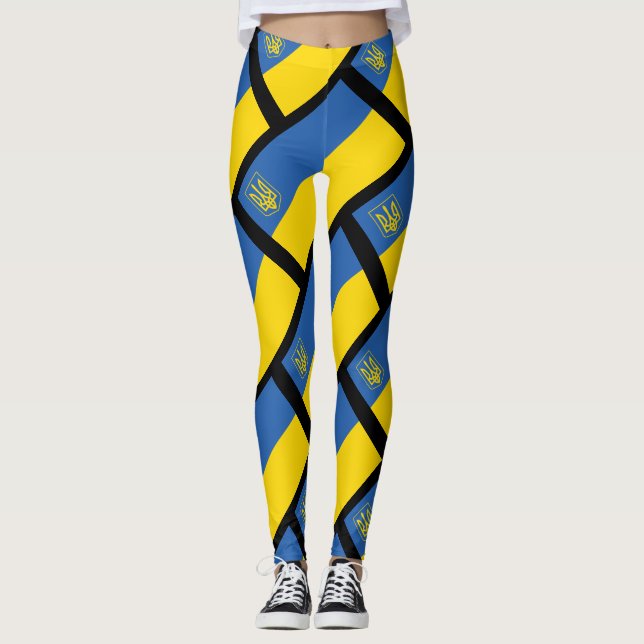 Ukraina Flagga med Treudd Leggings (Framsida)