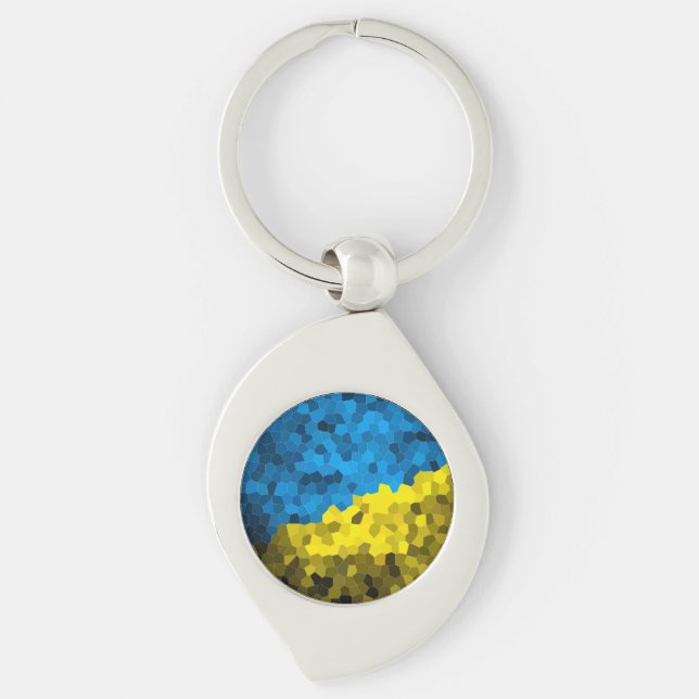 Ukraina flagga mosaic swirl silverfärgad nyckelring (Framsidan)