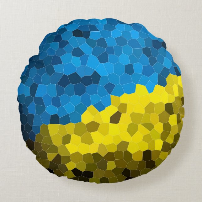 Ukraina flagga mosaik rund kudde (Framsidan)