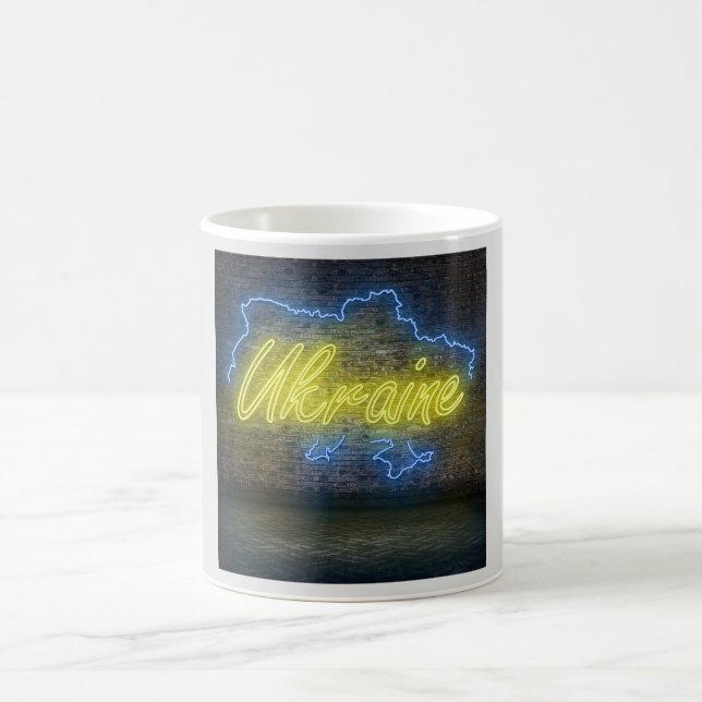 Ukraina Flagga Neon-tecken Kaffemugg (Center)