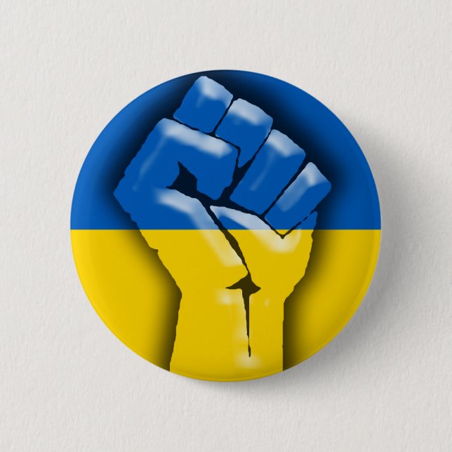 UKRAINA FLAGGA och FIST för Solidaritet Knapp (Framsida)