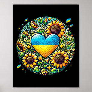 Ukraina Flagga Och Solrosor Illustration Poster