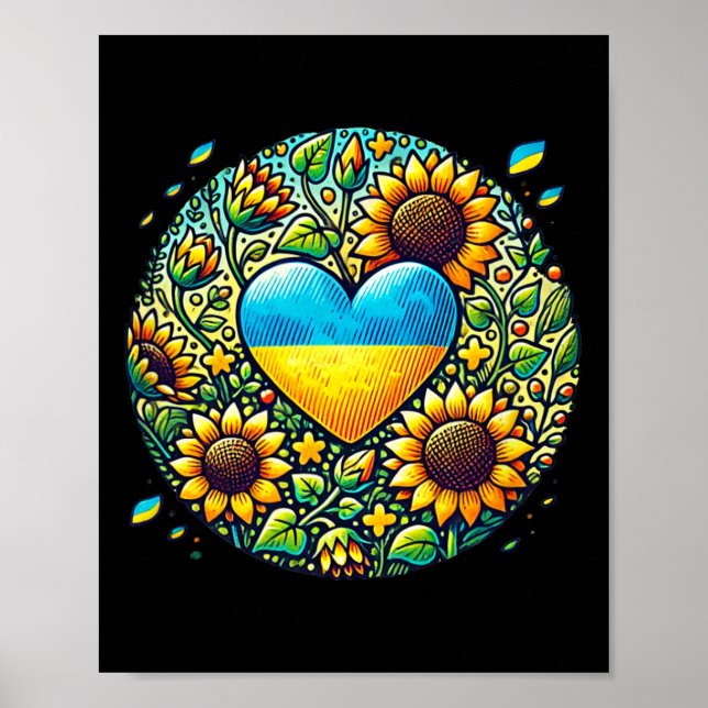 Ukraina Flagga Och Solrosor Illustration  Poster (Framsidan)
