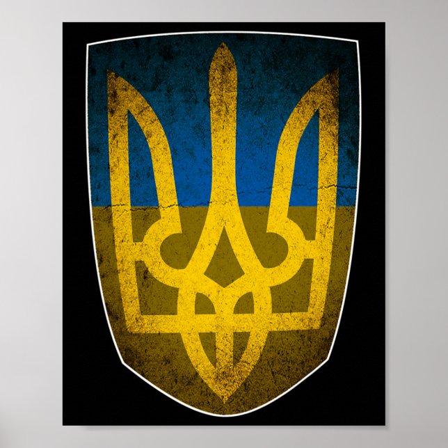 Ukraina Flagga Och Trident Ukrainsk  Poster (Framsidan)