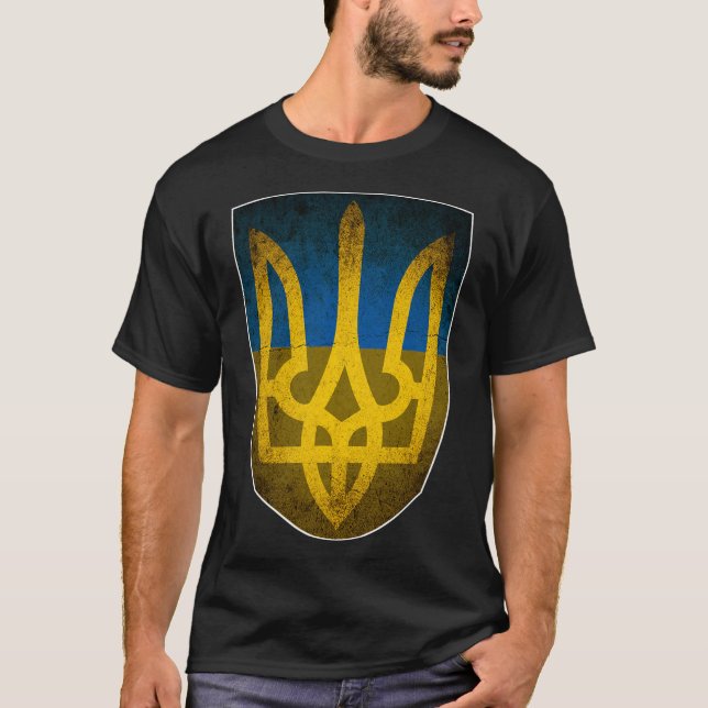 Ukraina Flagga Och Trident Ukrainsk  T Shirt (Framsida)