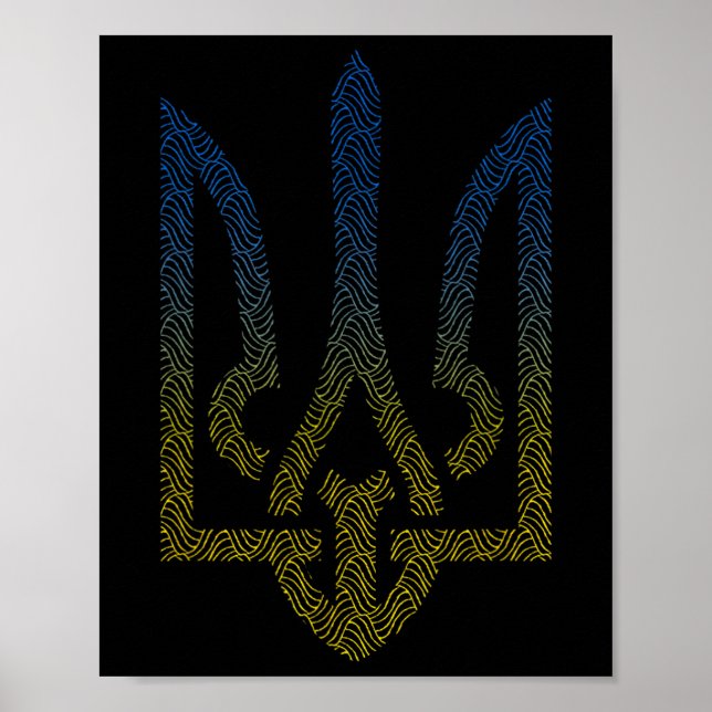 Ukraina Flagga Och Trident Ukrainska Jag Står Med  Poster (Framsidan)