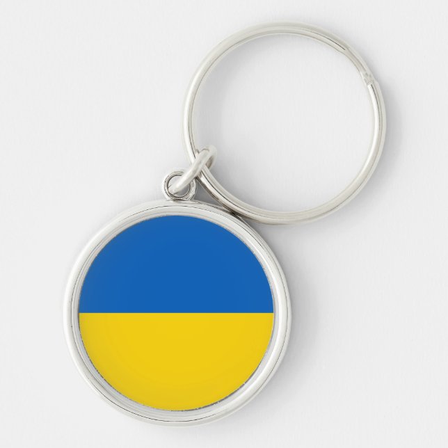Ukraina Flagga Rund Silverfärgad Nyckelring (Framsidan)
