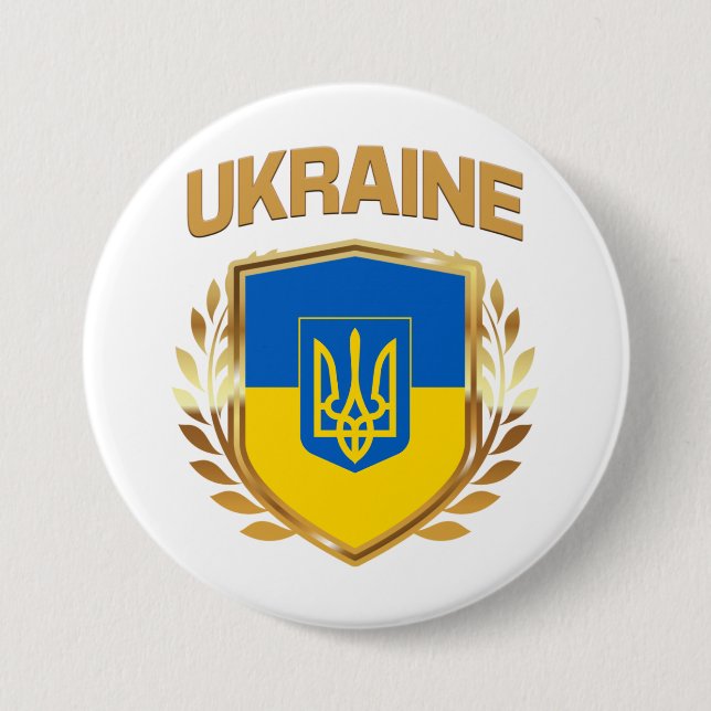 Ukraina Flagga Shield & Emblem Knapp (Framsida)