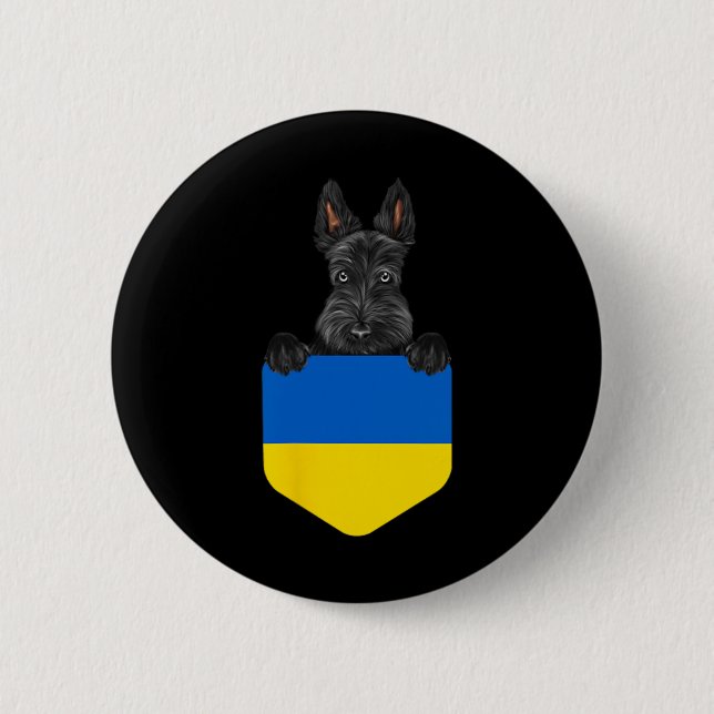 Ukraina Flagga Skotsk Terrier Hund I Fickan  Knapp (Framsida)