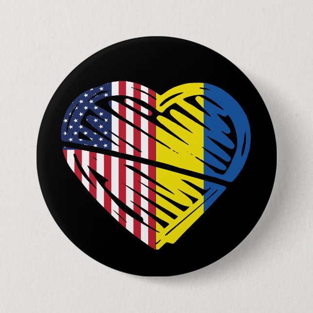 Ukraina Flagga Solidarity USA American Flagga Hear Knapp (Framsida)