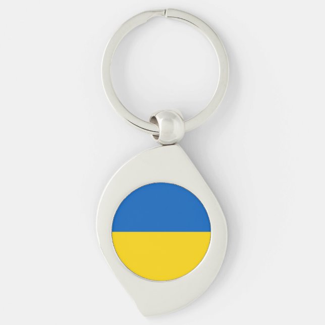 Ukraina Flagga Swirl Silverfärgad Nyckelring (Framsidan)