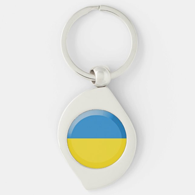 Ukraina flagga swirl silverfärgad nyckelring (Framsidan)