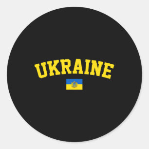 Ukraina Flagga Trident Symbol Ukrainsk Patriotisk Runt Klistermärke