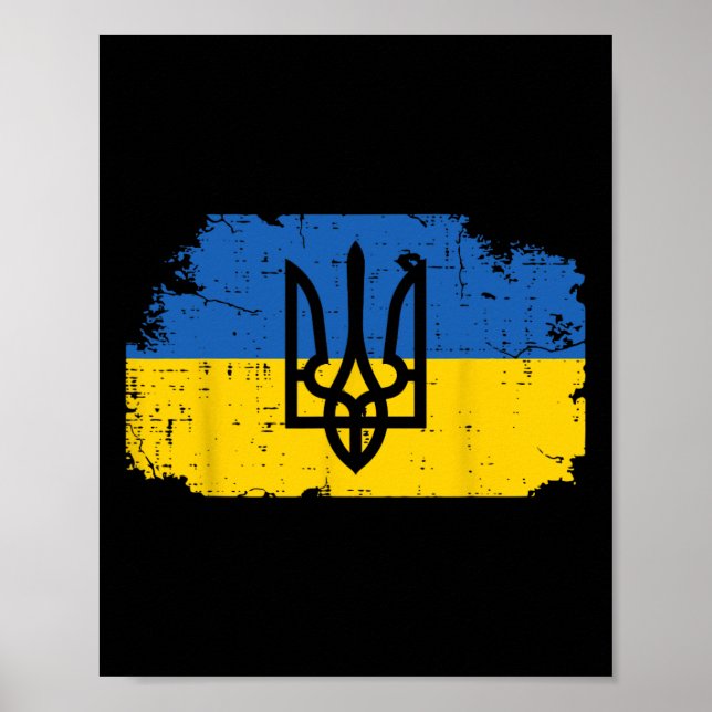 Ukraina Flagga Trident Symbol Ukrainsk Tryzub Kvin Poster (Framsidan)