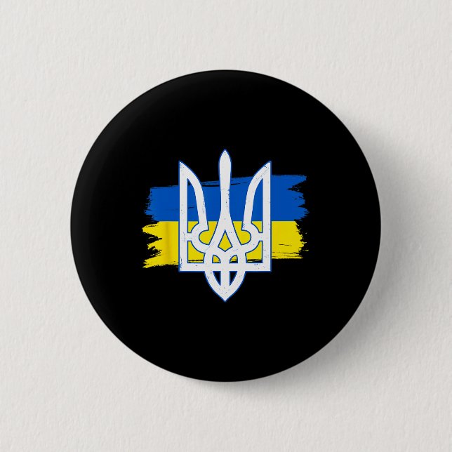 Ukraina Flagga Trident - Ukrainsk Tryzub Patriotis Knapp (Framsida)