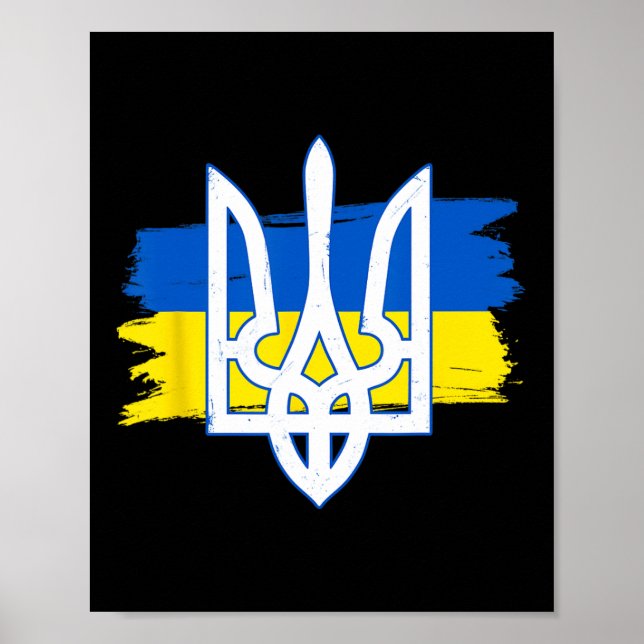 Ukraina Flagga Trident - Ukrainsk Tryzub Patriotis Poster (Framsidan)