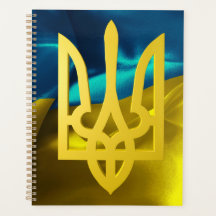 Ukraina Flagga Tryzub Trident Blue Guld
