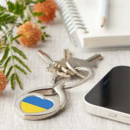 Ukraina flagga twisted heart silverfärgad nyckelring
