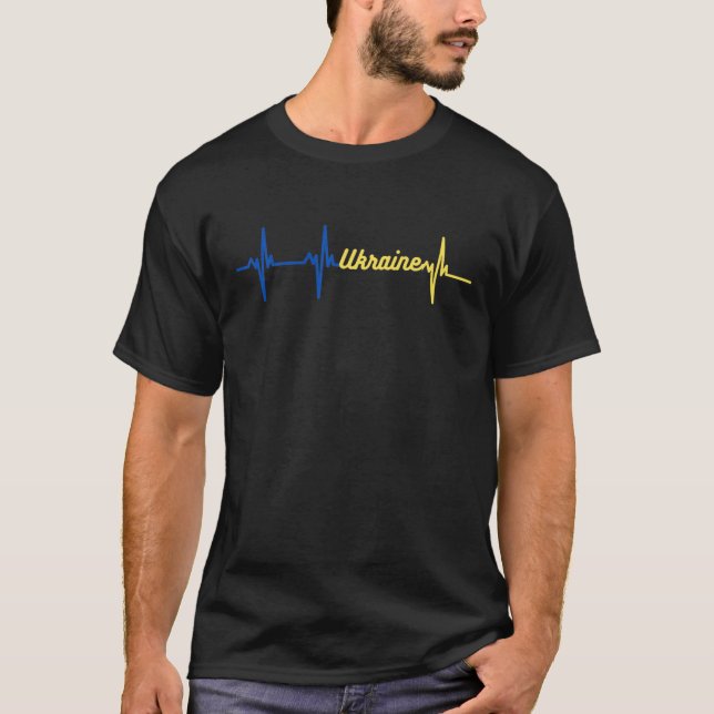 Ukraina Flagga Ukrainas Heartslag T Shirt (Framsida)