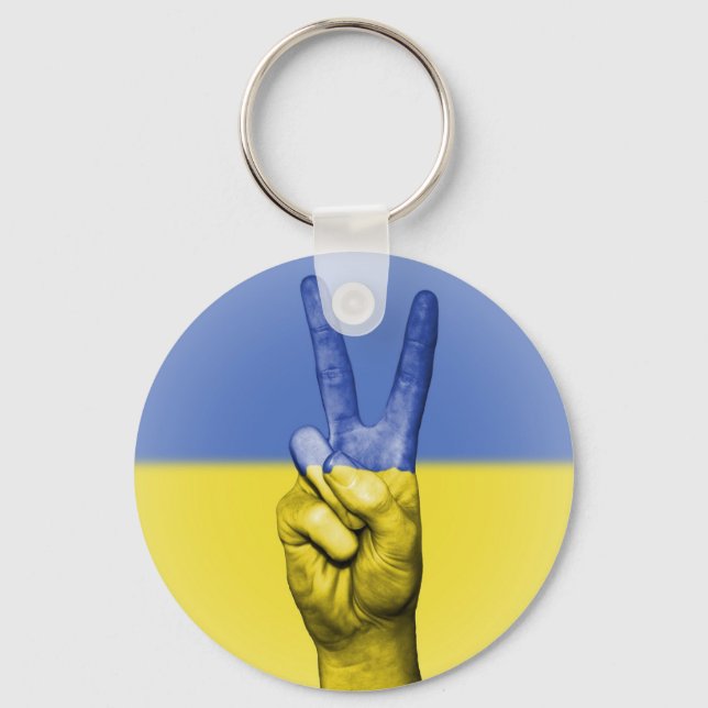 Ukraina Flagga V Hand Peace och Kärlek Nyckelring (Framsida)