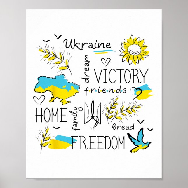 Ukraina Flagga - Viktory - Frihet - Hem - Karta Uk Poster (Framsidan)