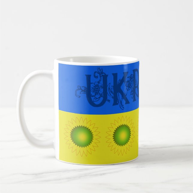 Ukraina Flagga w Sunblommor Kaffemugg (Vänster)