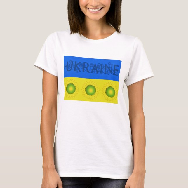 Ukraina Flagga w Sunblommor T-Shirt (Framsida)