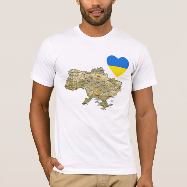 Ukraina flaggahjärta och kartaT-tröja T Shirt (Framsida)