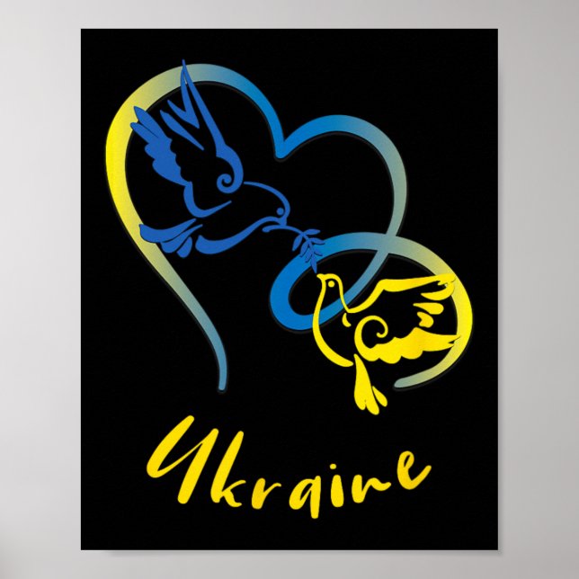 Ukraina flaggfärger fredsduvor och hjärtan fred ja poster (Framsidan)