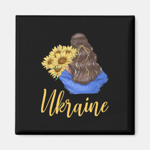 Ukraina Flicka Med Solrosor Blå Gula Färger Pa Magnet