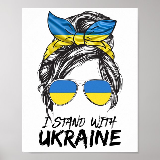 Ukraina Flickan Ukrainsk Flickas Flagga Rufsigt Up Poster (Framsidan)