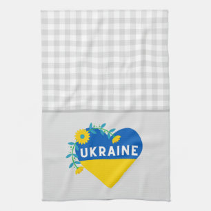Ukraina Flower Heart Grått Gingham Kökshandduk