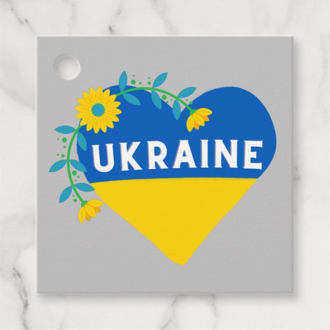 Ukraina Flower Heart Square Gåvor Etiketter (Framsida)