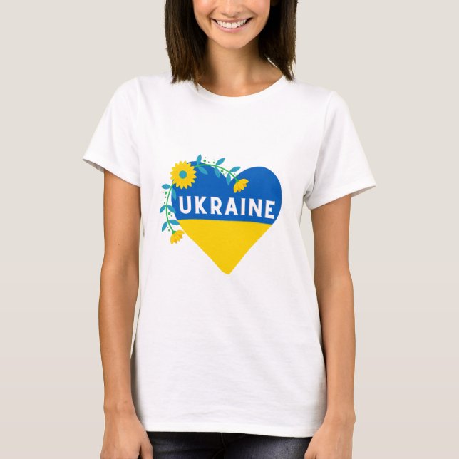 Ukraina Flower Heart Square T Shirt (Framsida)