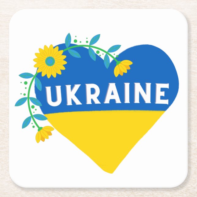 Ukraina Flower Heart Underlägg Papper Kvadrat (Framsidan)