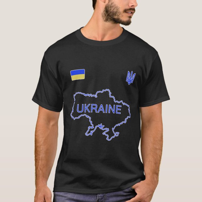 Ukraina Fotbollslag Ukr Karta Och Trident Tröja Fo (Framsida)